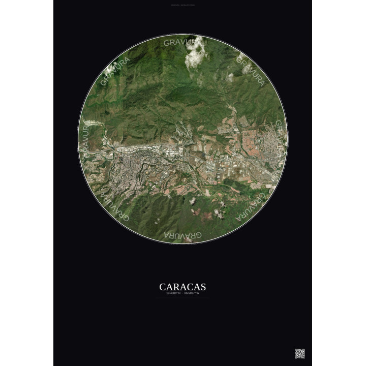 Affiche Caracas – Poster vue satellite 6km Couleur | Gravura – Fond foncé