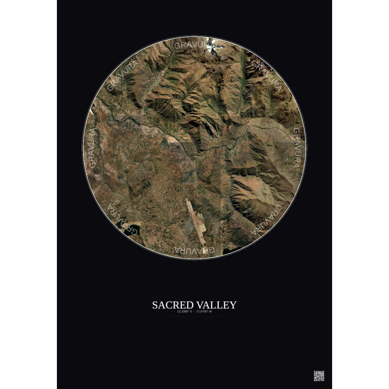 Affiche Sacred Valley – Poster vue satellite 10km Couleur | Gravura – Fond foncé