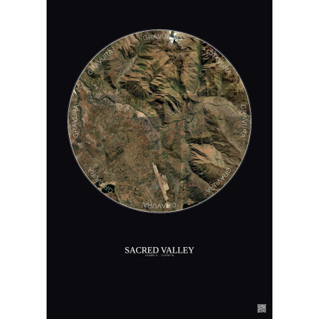 Affiche Sacred Valley – Poster vue satellite 10km Couleur | Gravura – Fond foncé