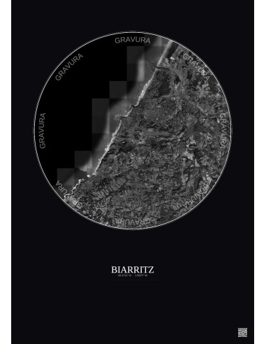 Biarritz Satellite View Poster 10km B&W | Gravura – Dark background