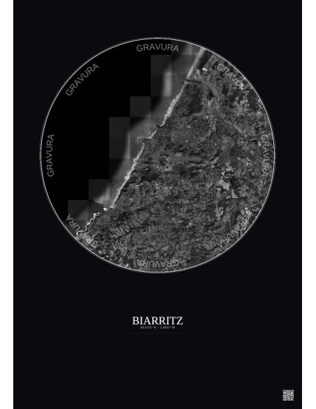 Biarritz Satellite View Poster 10km B&W | Gravura – Dark background