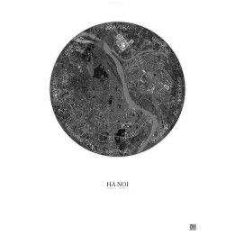 Affiche Ha Noi – Poster vue satellite 10km N&B | Gravura – Fond clair