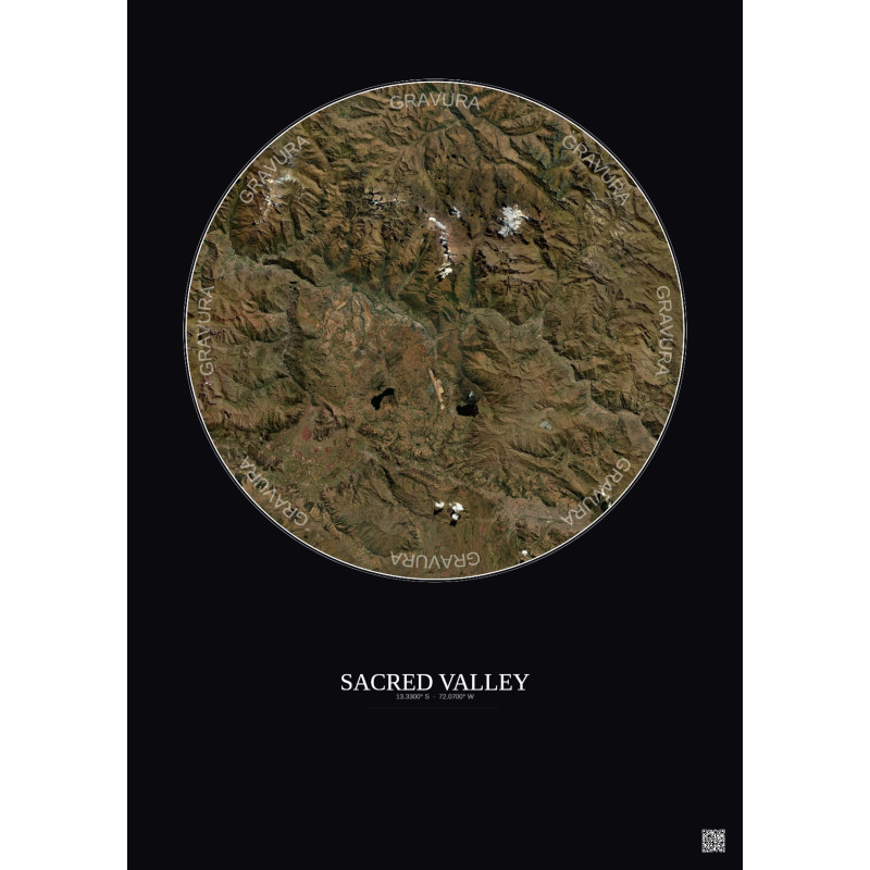 Affiche Sacred Valley – Poster vue satellite 30km Couleur | Gravura – Fond foncé
