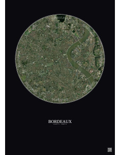 Affiche Bordeaux – Poster vue satellite 5km Couleur | Gravura – Fond foncé