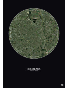 Affiche Bordeaux – Poster vue satellite 10km Couleur | Gravura – Fond foncé