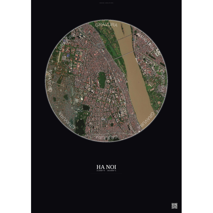 Affiche Ha Noi – Poster vue satellite 2.5km Couleur | Gravura – Fond foncé