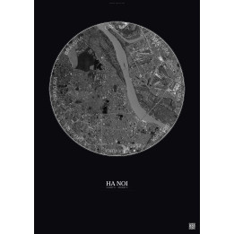 Affiche Ha Noi – Poster vue satellite 6km N&B | Gravura – Fond foncé