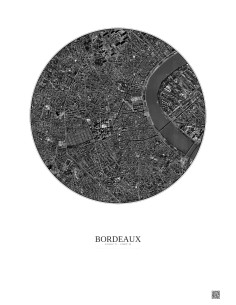 Affiche Bordeaux – Poster vue satellite 2.5km N&B | Gravura – Fond clair