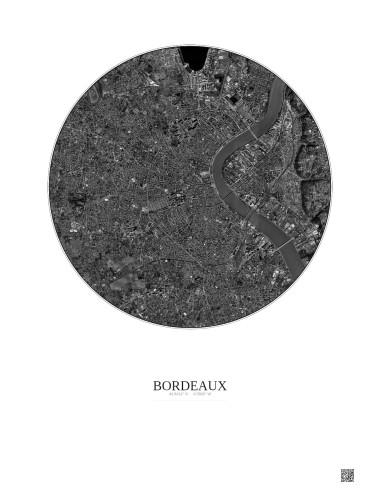 Affiche Bordeaux – Poster vue satellite 5km N&B | Gravura – Fond clair