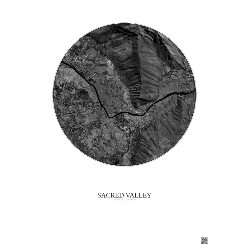 Sacred Valley Satellite View Poster 2.5km B&W | Gravura – Light background