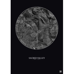 Affiche Sacred Valley – Poster vue satellite 5km N&B | Gravura – Fond foncé