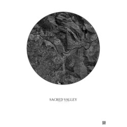 Affiche Sacred Valley – Poster vue satellite 5km N&B | Gravura – Fond clair