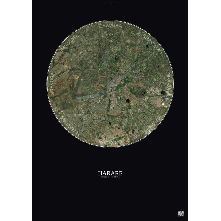 Affiche Harare – Poster vue satellite 10km Couleur | Gravura – Fond foncé
