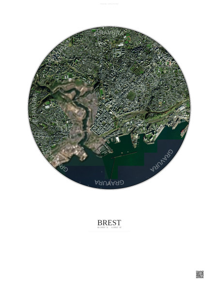 Brest Satellite View Poster 2.5km Color | Gravura – Light background