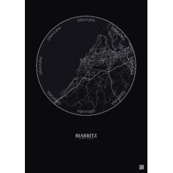 Affiche Biarritz – Poster carte de ville 10km | Gravura – Fond foncé