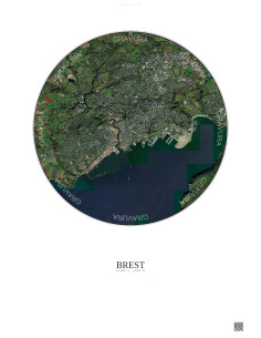 Brest Satellite View Poster 6km Color | Gravura – Light background