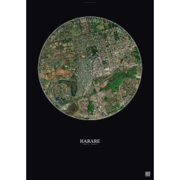 Affiche Harare – Poster vue satellite 2.5km Couleur | Gravura – Fond foncé