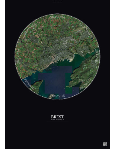 Brest Satellite View Poster 10km Color | Gravura – Dark background