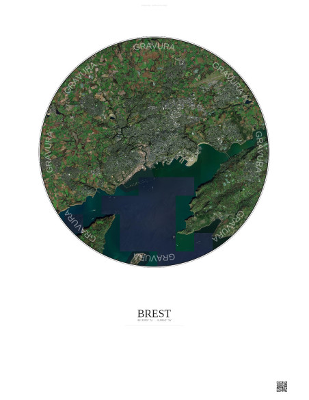 Brest Satellite View Poster 10km Color | Gravura – Light background