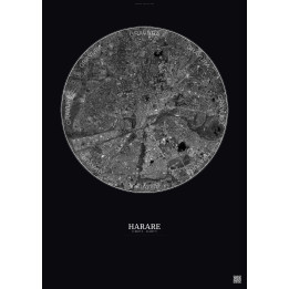 Affiche Harare – Poster vue satellite 6km N&B | Gravura – Fond foncé