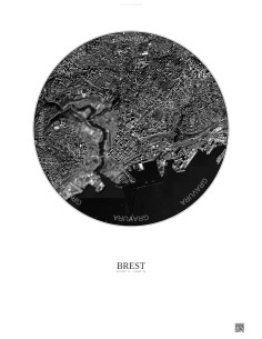 Brest Satellite View Poster 2.5km B&W | Gravura – Light background