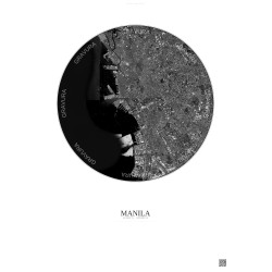 Affiche Manila – Poster vue satellite 10km N&B | Gravura – Fond clair