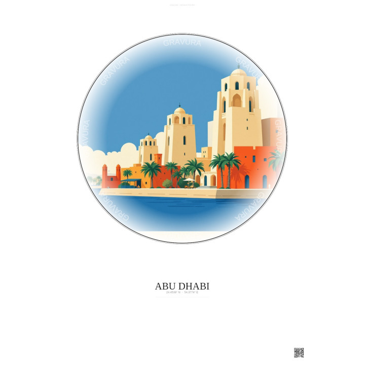 Affiche Abu Dhabi – Poster illustration vintage – Abu Dhabi | Gravura – Fond clair