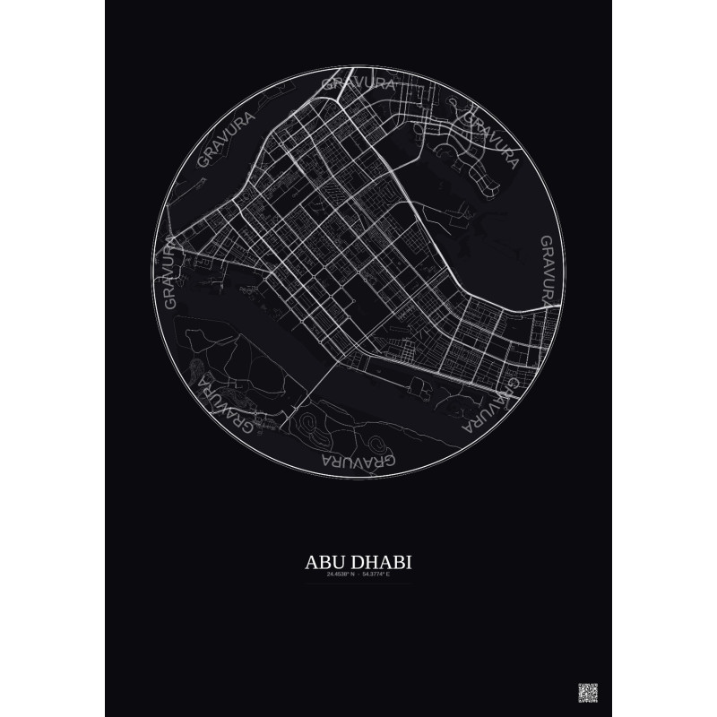 Affiche Abu Dhabi – Poster carte de ville 6km | Gravura – Fond foncé