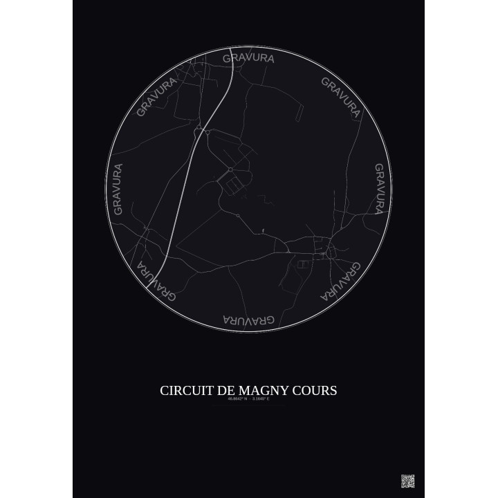 Affiche Circuit De Magny Cours – Poster carte de ville 2.5km | Gravura – Fond foncé