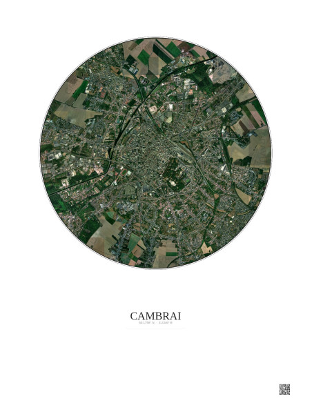Affiche Cambrai – Poster vue satellite 2.5km Couleur | Gravura – Fond clair