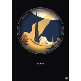 Affiche Dubai – Poster illustration vintage – Burj Khalifa | Gravura – Fond foncé
