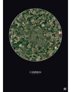 Affiche Cambrai – Poster vue satellite 5km Couleur | Gravura – Fond foncé