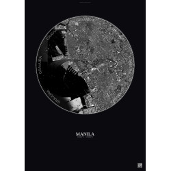 Affiche Manila – Poster vue satellite 6km N&B | Gravura – Fond foncé