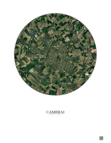 Affiche Cambrai – Poster vue satellite 5km Couleur | Gravura – Fond clair