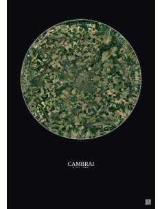 Affiche Cambrai – Poster vue satellite 10km Couleur | Gravura – Fond foncé