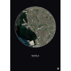 Affiche Manila – Poster vue satellite 6km Couleur | Gravura – Fond foncé