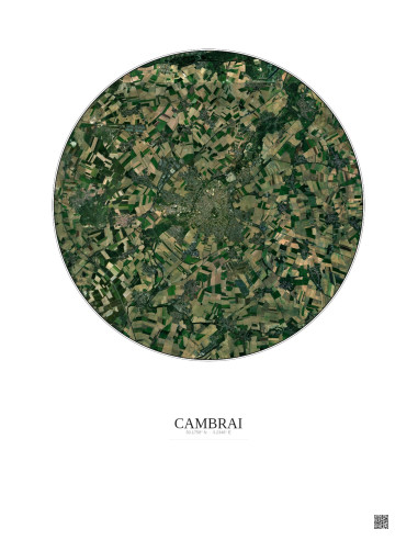 Affiche Cambrai – Poster vue satellite 10km Couleur | Gravura – Fond clair