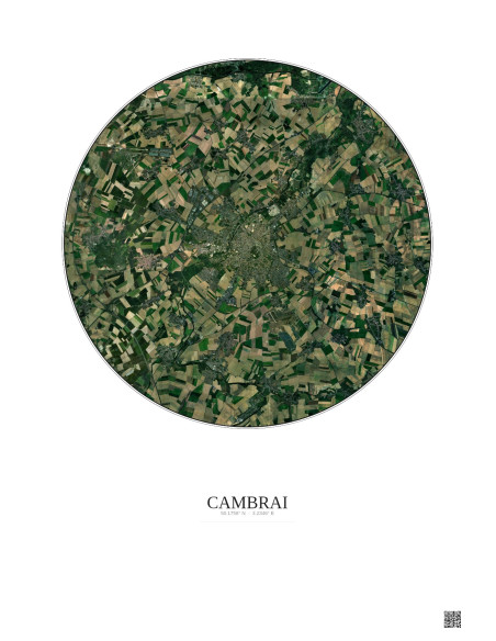 Affiche Cambrai – Poster vue satellite 10km Couleur | Gravura – Fond clair