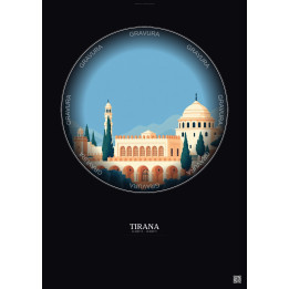 Affiche Tirana – Poster illustration vintage – Et Hem Bey Mosque | Gravura – Fond foncé