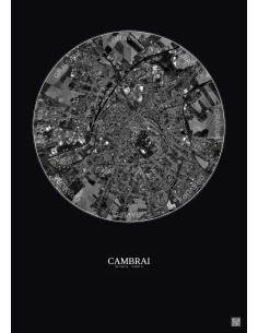 Affiche Cambrai – Poster vue satellite 2.5km N&B | Gravura – Fond foncé