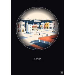Affiche Tirana – Poster illustration vintage – Skanderbeg Square | Gravura – Fond foncé