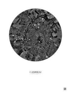 Affiche Cambrai – Poster vue satellite 2.5km N&B | Gravura – Fond clair