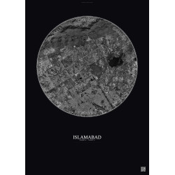 Affiche Islamabad – Poster vue satellite 10km N&B | Gravura – Fond foncé