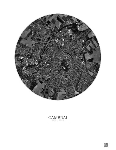 Cambrai Satellite View Poster 2.5km B&W | Gravura – Light background