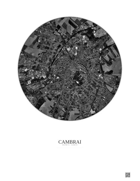 Cambrai Satellite View Poster 2.5km B&W | Gravura – Light background