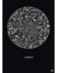 Affiche Cambrai – Poster vue satellite 5km N&B | Gravura – Fond foncé