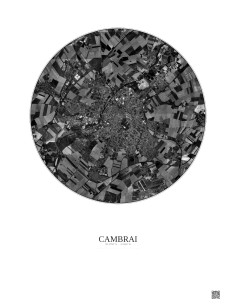Affiche Cambrai – Poster vue satellite 5km N&B | Gravura – Fond clair