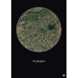 Affiche Islamabad – Poster vue satellite 10km Couleur | Gravura – Fond foncé