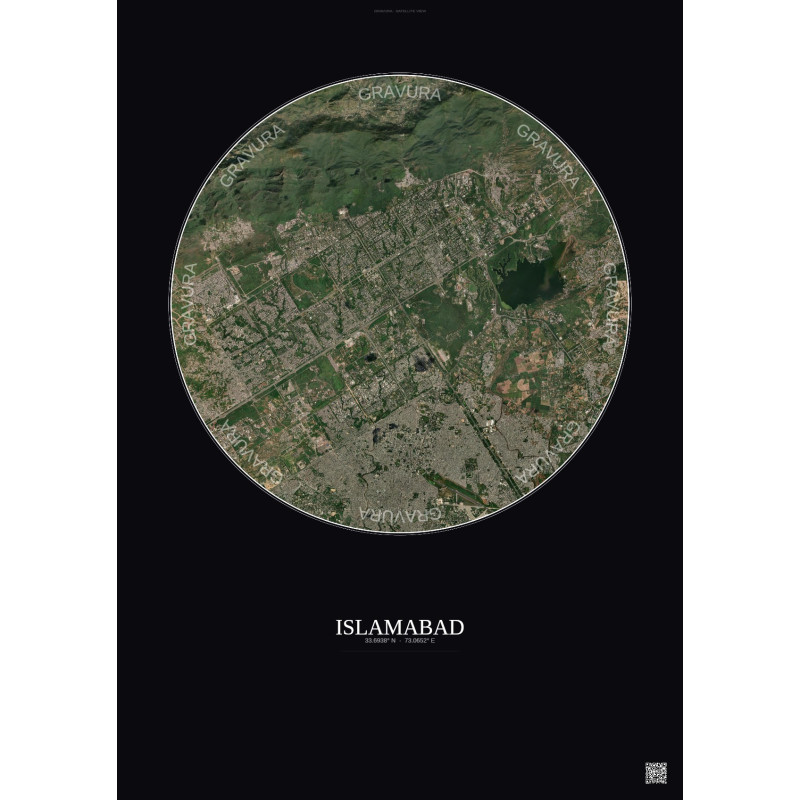 Affiche Islamabad – Poster vue satellite 10km Couleur | Gravura – Fond foncé