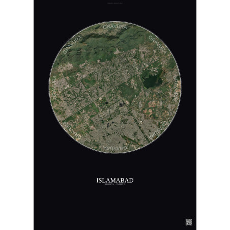 Affiche Islamabad – Poster vue satellite 10km Couleur | Gravura – Fond foncé